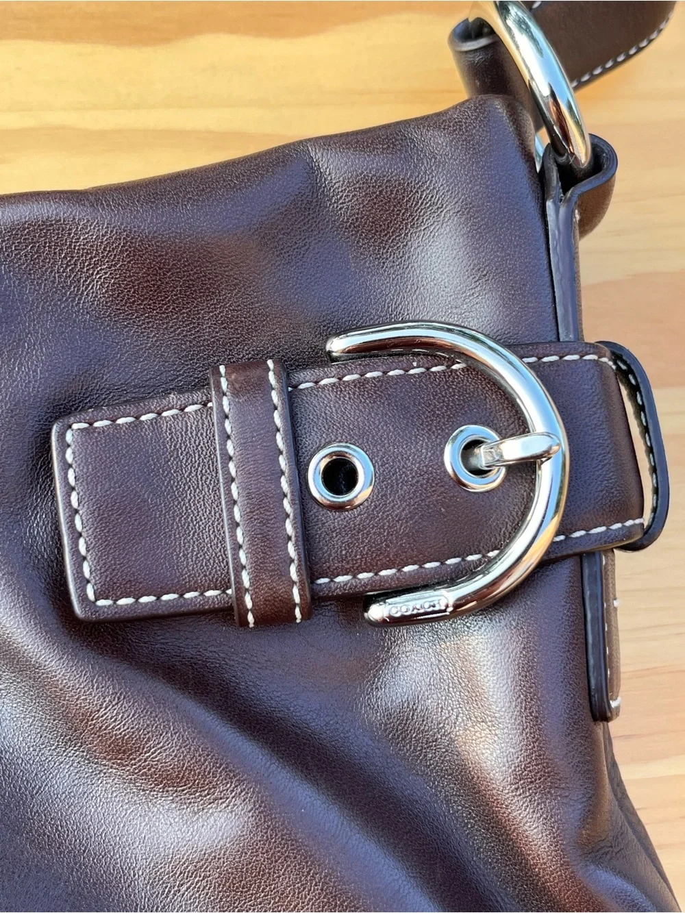 Coach Soho Brown Leather Shoulder Bag with Double Buckle Detail